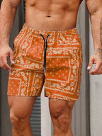 Cazaro | Bandana Shorts for Men - Printed Elastic Waist Drawstring Regular Summer Fit-Men's Shorts-Mandarin Red-S-Camoufit