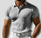 Casaro | Knit Polo Shirt for Men - Waffle Textured Three Button Cotton Regular Summer Fit-Polo Shirt-Gray-S-Camoufit