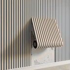Self-Adhesive 3D Wall Panel Roll in Wood Slat Look, PVC, 40x300 cm (15.7 × 118.1 in) for Living Room and Bedroom