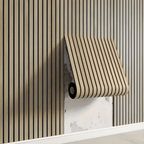 Self-Adhesive 3D Wall Panel Roll in Wood Slat Look, PVC, 40x300 cm (15.7 × 118.1 in) for Living Room and Bedroom