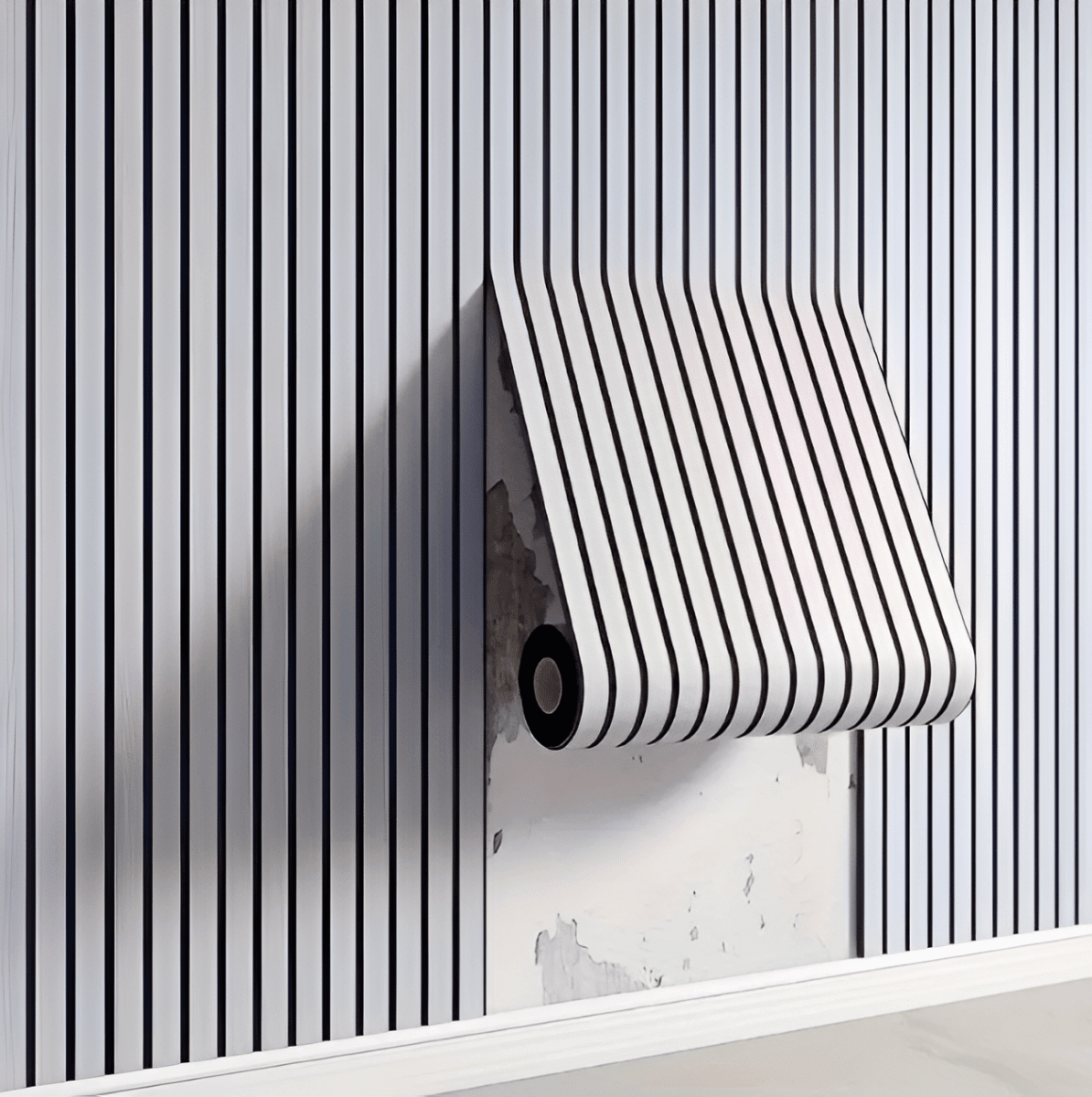 Self-Adhesive 3D Wall Panel Roll in Wood Slat Look, PVC, 40x300 cm (15.7 × 118.1 in) for Living Room and Bedroom
