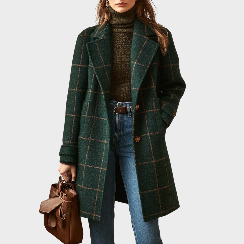 Larinda | Vintage Tweed Coat Women Structured Elegant Fit-Women's Jacket-Green-S-Camoufit