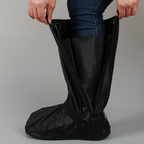 Black reusable shoe covers with side elastic and foldable oversole