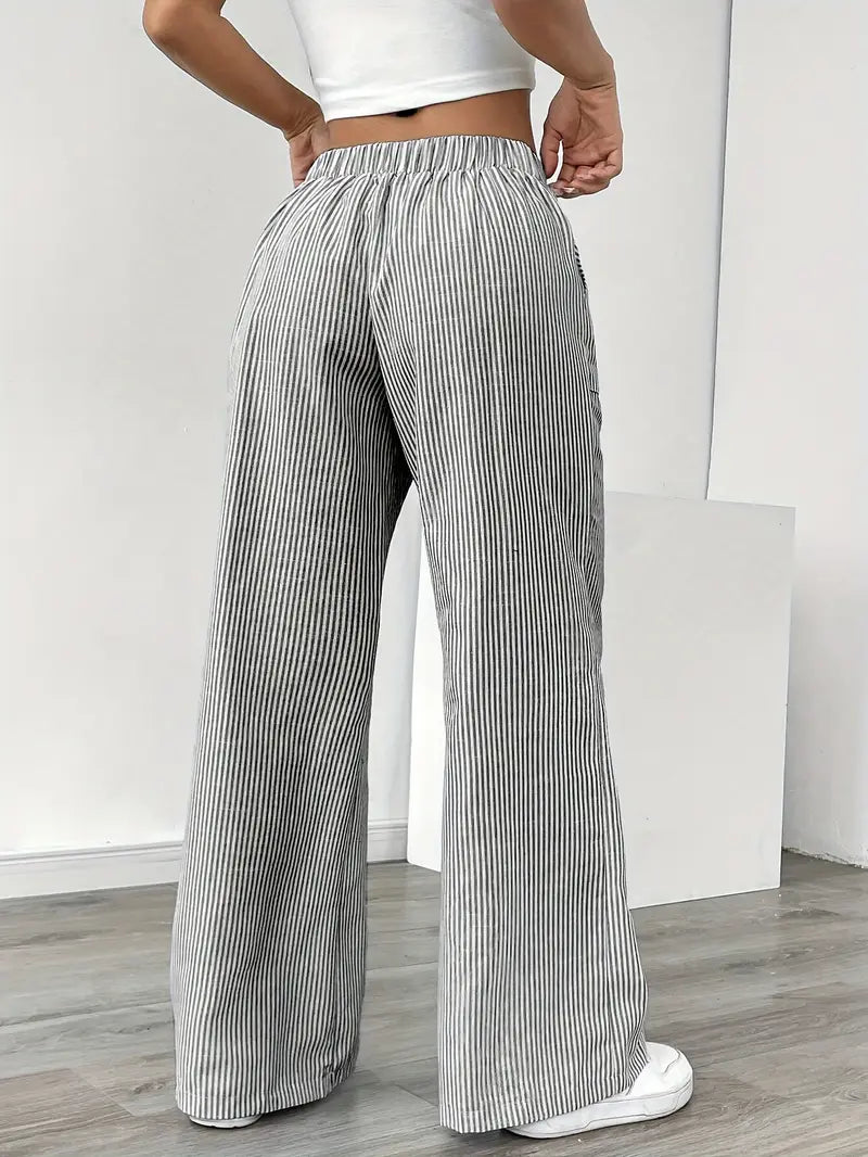 Isola | Wide Leg Trousers for Women - Striped Flared Drawstring Boho Beach Summer Fit-Women's Pants-Yellow-S-Camoufit
