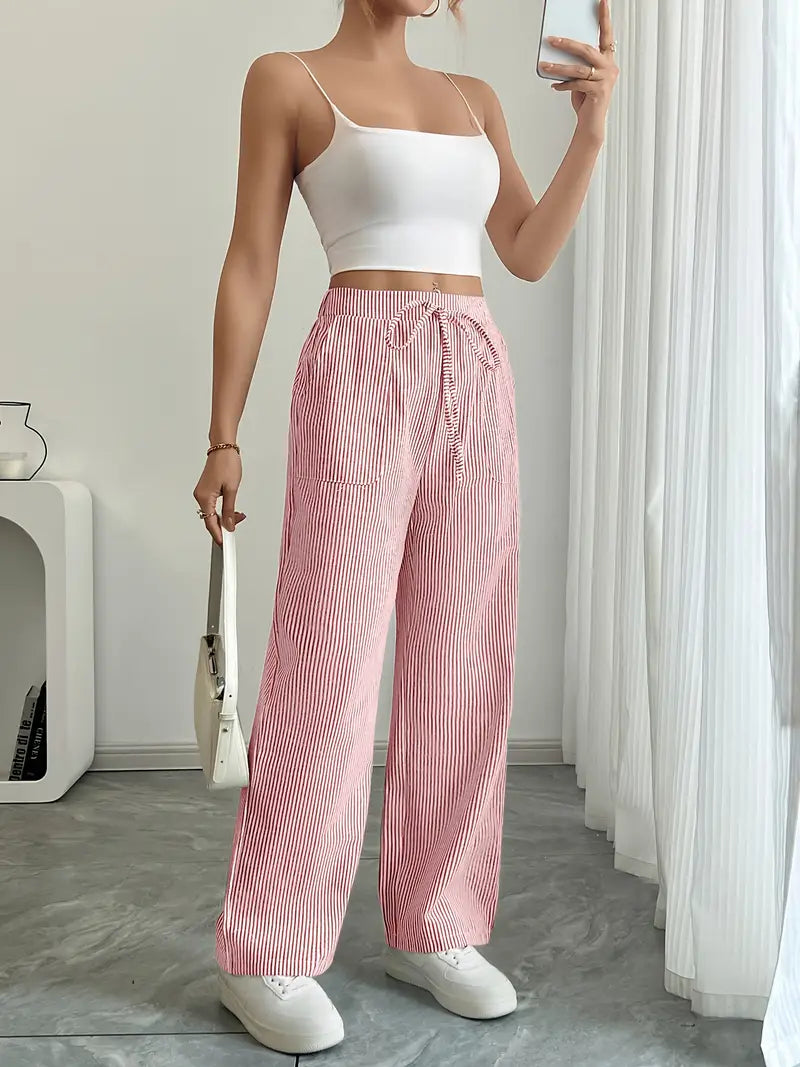 Isola | Wide Leg Trousers for Women - Striped Flared Drawstring Boho Beach Summer Fit-Women's Pants-Yellow-S-Camoufit