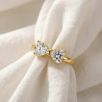 Alouette | Promise Ring for Women - Twin Heart Stone Gold Band Elegant Fit-Ring-Gold-5-Camoufit
