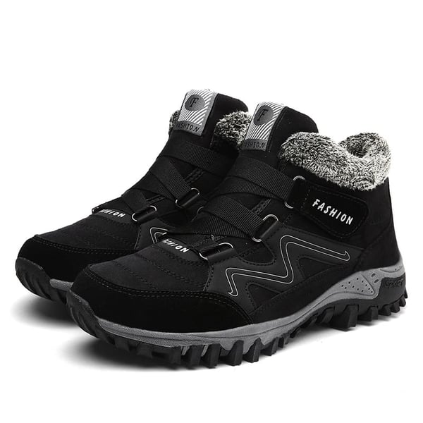 Unisex winter boots with faux-fur lining, lace-up, black with rugged grip tread