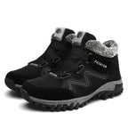 Unisex winter boots with faux-fur lining, lace-up, black with rugged grip tread
