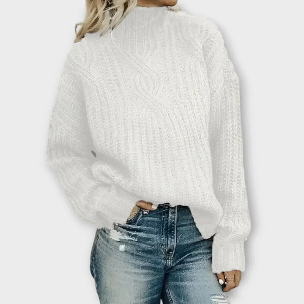 Parsha | Women's Cable Knit Sweater - Long Sleeve Textured Pullover with Ribbed Trim