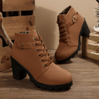 Mechi | Boots For Women | Lace Up Ankle Block Heel Brown