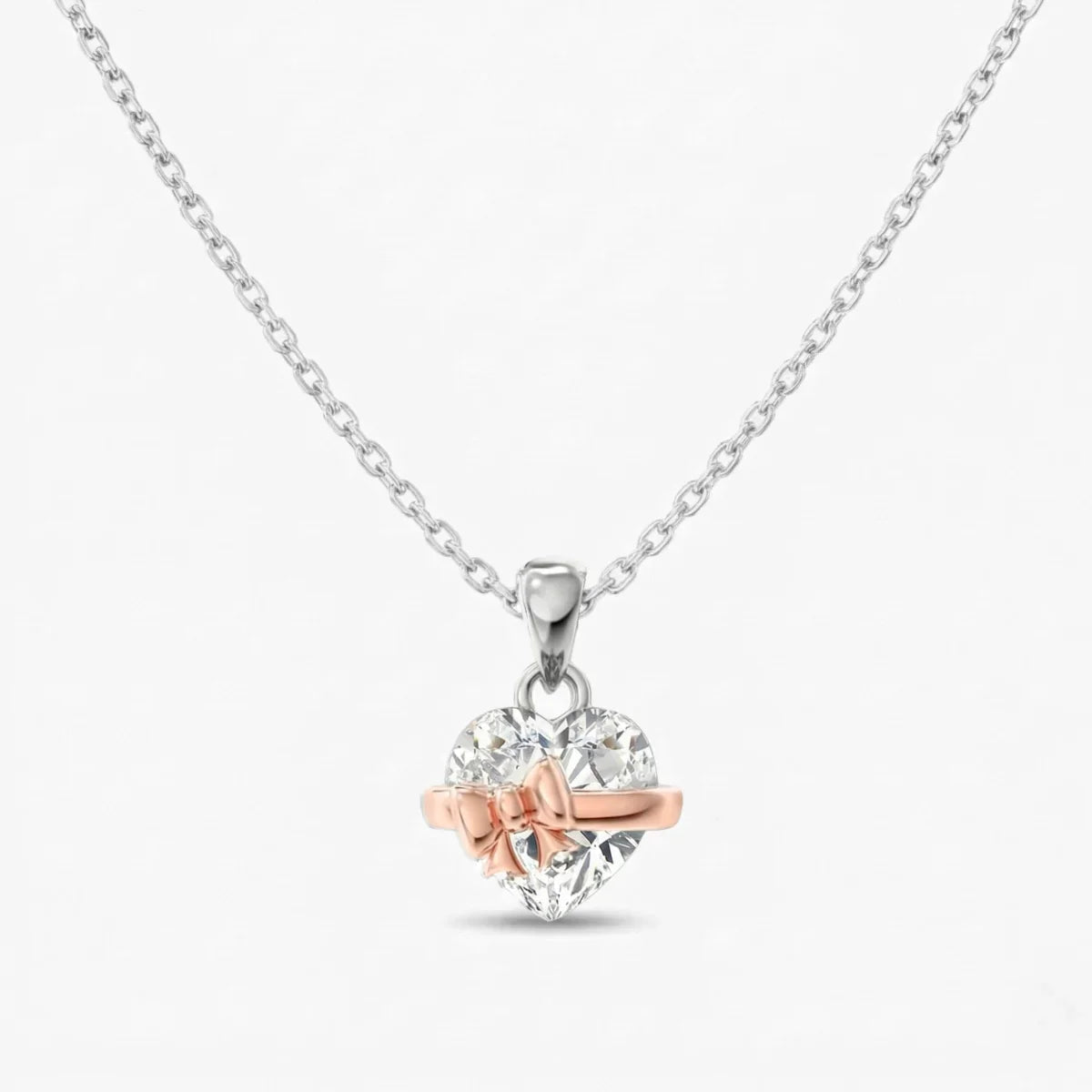 Yavina | Heart Necklace for Women - Gold Bow Sparkling Stone Delicate Elegant Fit-Necklaces-Silver - Rose Gold-Camoufit