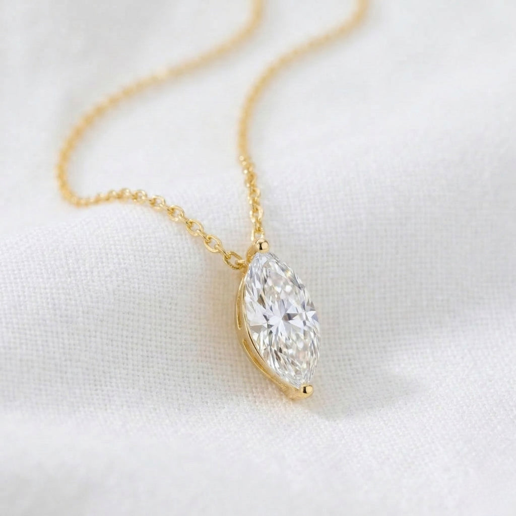 Rovelle | Marquise Pendant Necklace for Women - Sparkling Stone Elegant Minimalist Fit-Necklaces-Gold-Camoufit