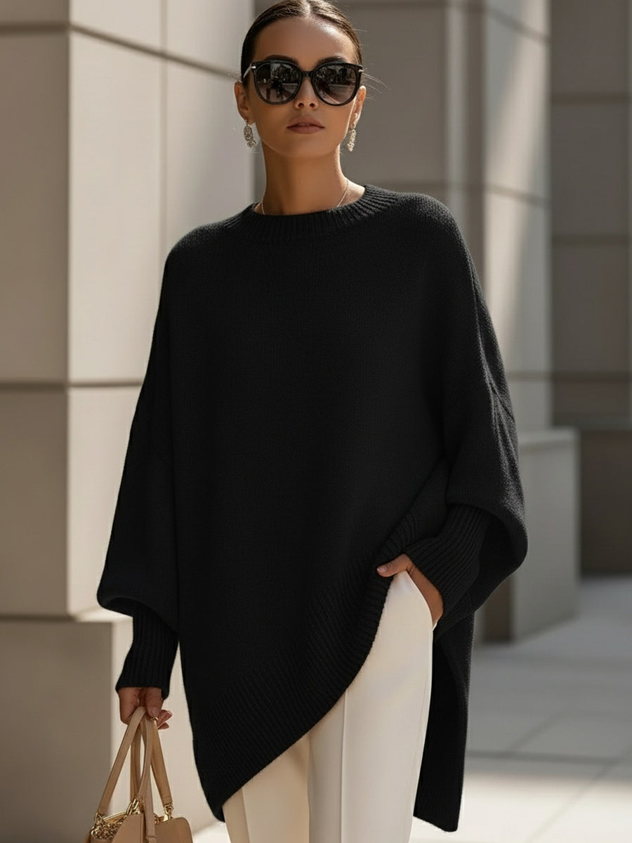 Sephira | Women's Sweater | Oversized Poncho Ribbed Trim