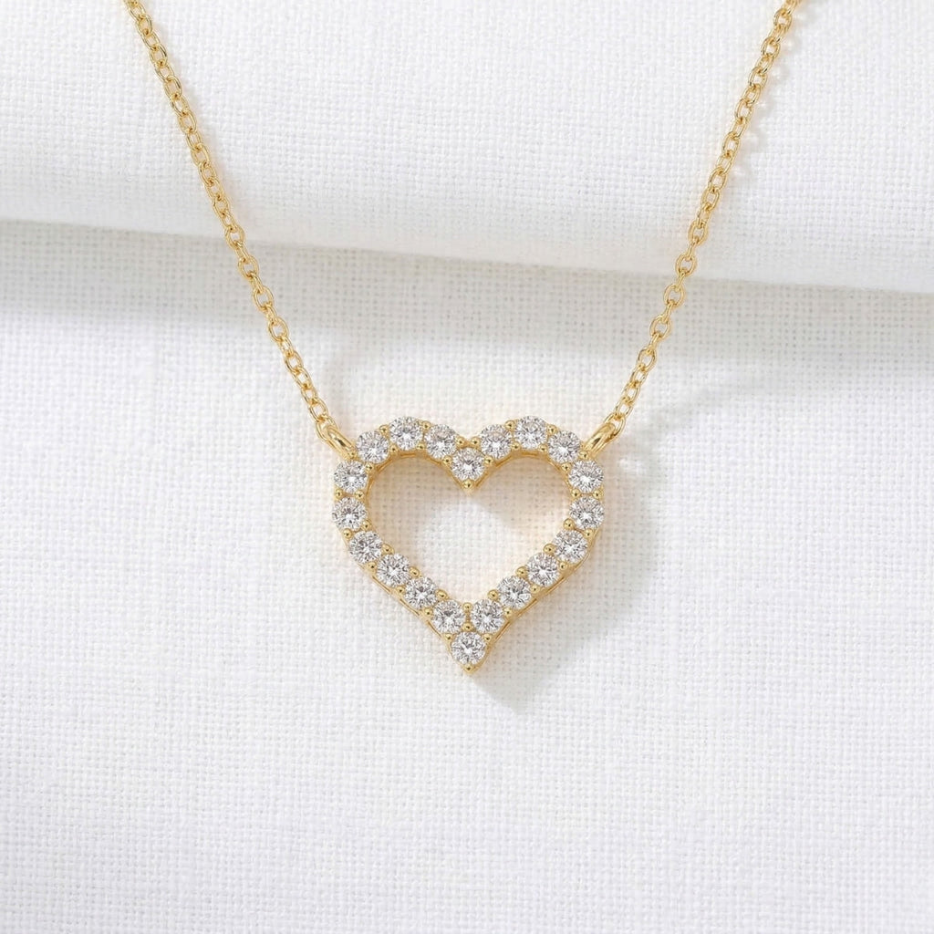 Vireya | Open Heart Necklace for Women - Sparkling Pendant Delicate Chain Elegant Fit-Necklaces-Gold-Camoufit