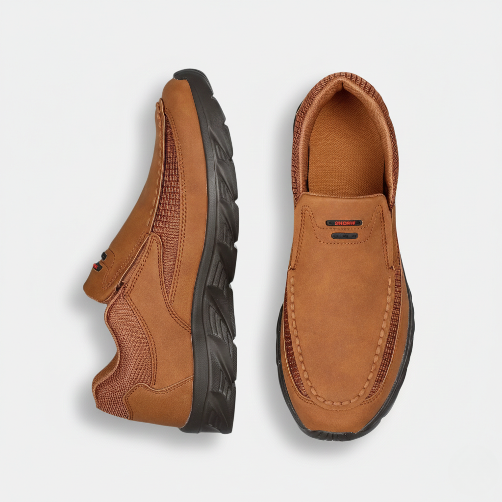Bellaro | Slip On Loafers for Men - Nubuck Hybrid Textured Panel Casual Regular Fit-Men's Shoes-Brown-6-Camoufit