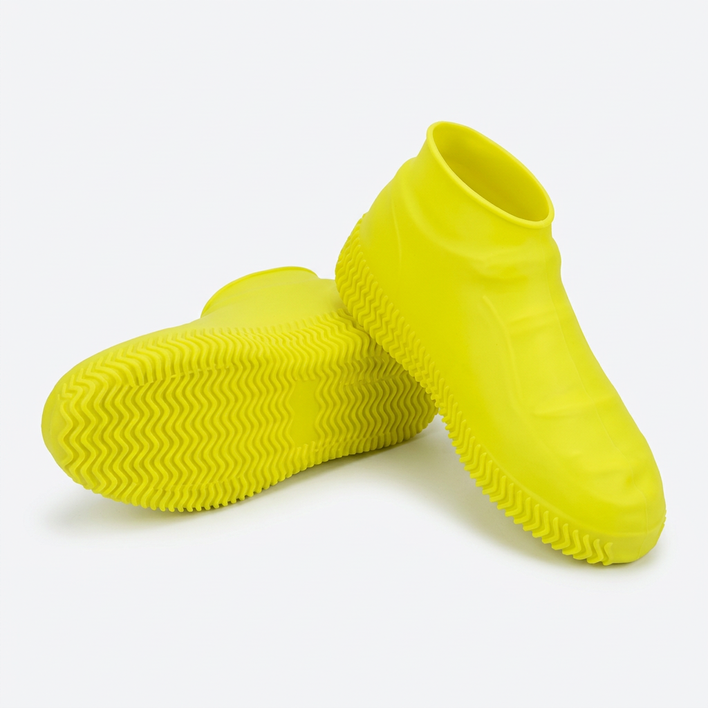 Yellow reusable waterproof shoe covers with elastic cuff, pair