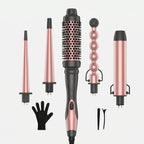 5-in-1 Curling Iron Set with Interchangeable Barrels – Curling Wand & Hot Air Brush, 30-Second Heat-Up, Dual Voltage