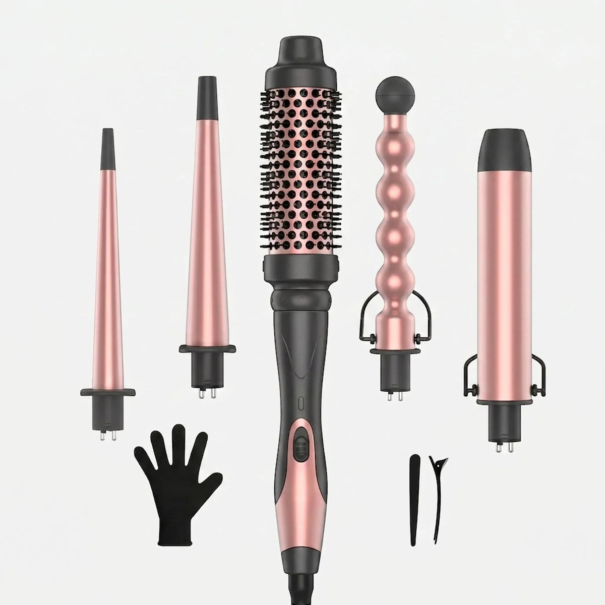5-in-1 Curling Iron Set with Interchangeable Barrels – Curling Wand & Hot Air Brush, 30-Second Heat-Up, Dual Voltage