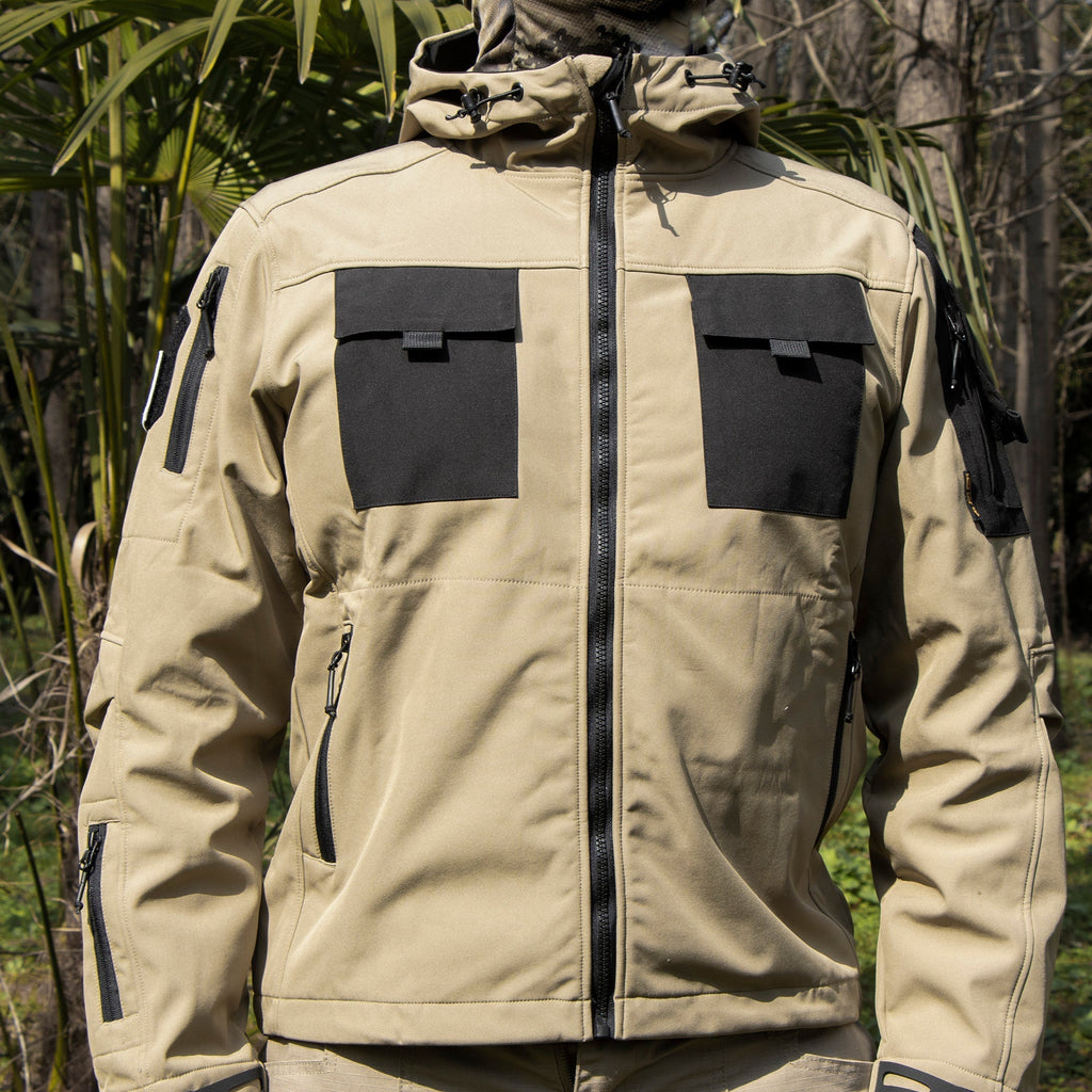 Varon | 5 in 1 Tactical Jacket for Men - Softshell Waterproof All Terrain Slim Regular Fit-Tactical Jackets-Khaki-S-Camoufit