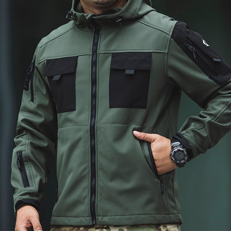 Varon | 5 in 1 Tactical Jacket for Men - Softshell Waterproof All Terrain Slim Regular Fit-Tactical Jackets-Black-S-Camoufit