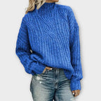 Parsha | Women's Cable Knit Sweater - Long Sleeve Textured Pullover with Ribbed Trim