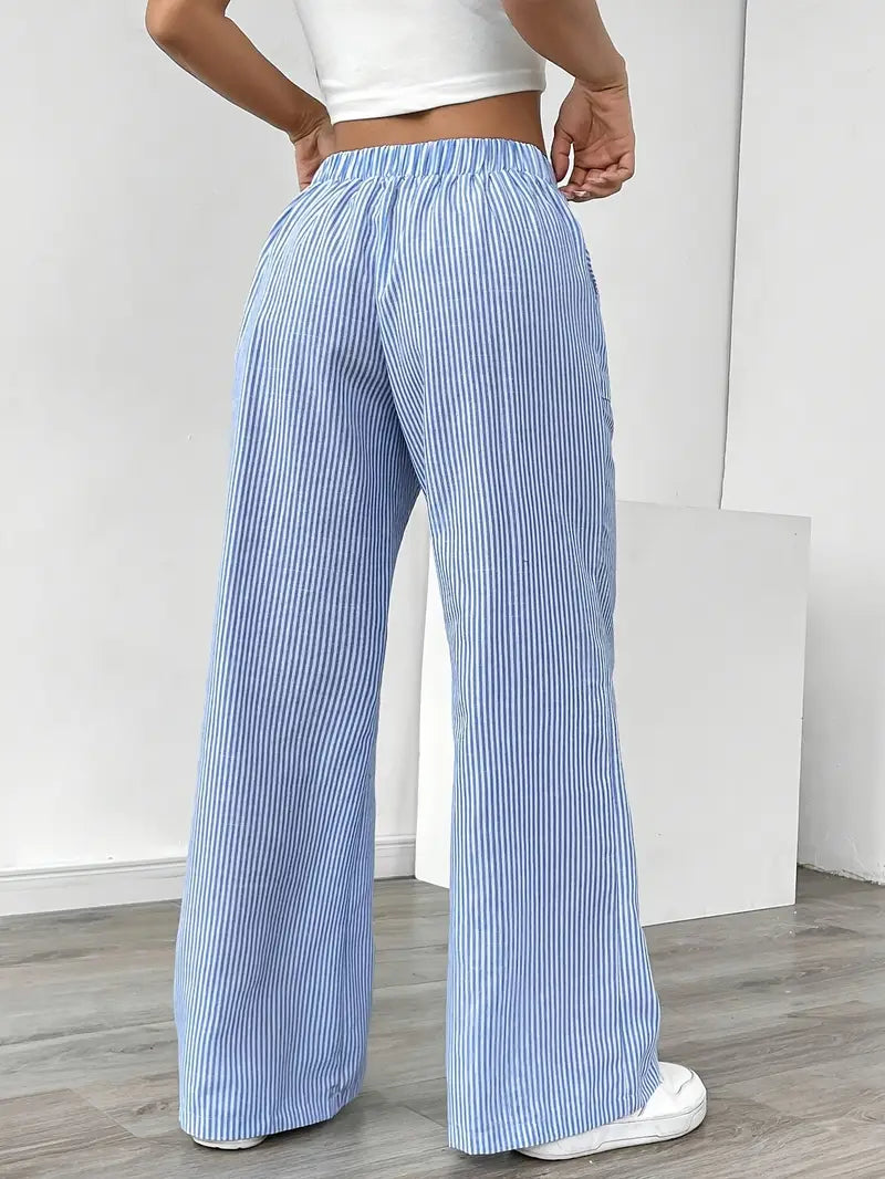 Isola | Wide Leg Trousers for Women - Striped Flared Drawstring Boho Beach Summer Fit-Women's Pants-Yellow-S-Camoufit