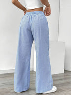 Isola | Wide Leg Trousers for Women - Striped Flared Drawstring Boho Beach Summer Fit-Women's Pants-Yellow-S-Camoufit