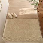 Rectangular beige jute-look rug with textured weave for entryway floors