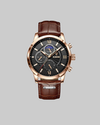 Alvero | Chronograph Watch for Men - Sun Moon Dial Brown Strap Waterproof Regular Fit-Men's Watches-Brown / Black-Camoufit