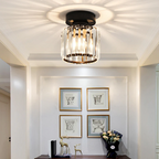 Modern Crystal Ceiling Lamp – Crystal Flush Mount Ceiling Light with Brass Fixture, Round or Square, Gold or Black – CrystalGlow
