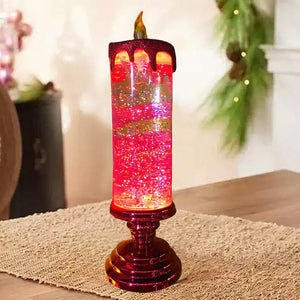 Red glitter candle-style LED Christmas light with flame top and red base