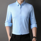 Vireon | Long Sleeve Shirt for Men - Johnny Collar Button Front Rolled Cuff Cotton Regular Fit-Men's Shirt-Sky Blue-S-Camoufit
