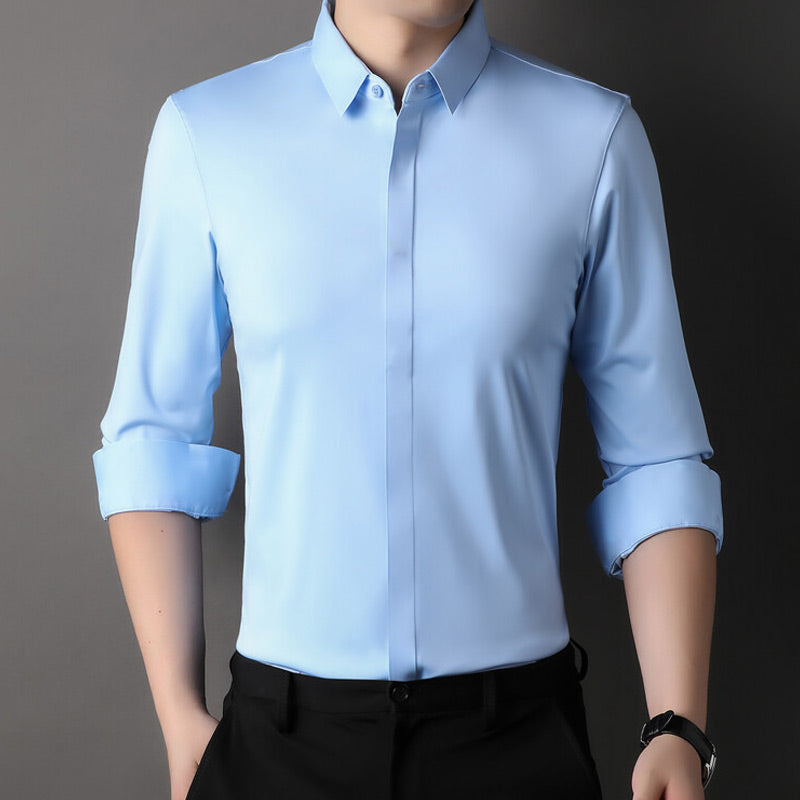 Vireon | Long Sleeve Shirt for Men - Johnny Collar Button Front Rolled Cuff Cotton Regular Fit-Men's Shirt-Sky Blue-S-Camoufit