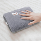 Rechargeable hot water heating pad with gray fleece cover and Bear patch