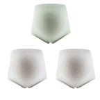 Maternity high-waisted over-bump briefs, 3-pack in sage and two light gray briefs