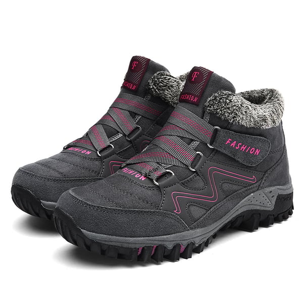 Unisex winter boots with faux-fur lining, lace-up, dark gray with grip tread