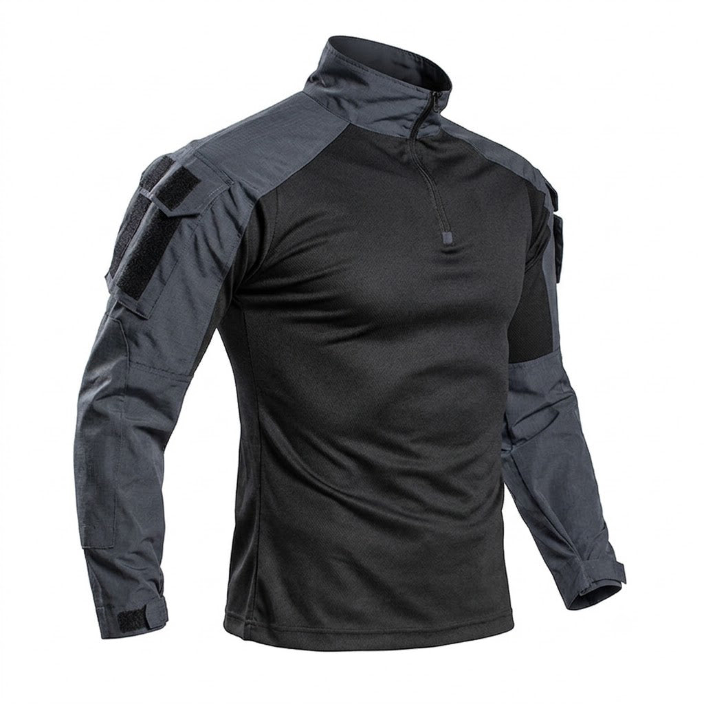 Ravello | Tactical Combat Shirt for Men - Quarter Zip Long Sleeve Sleeve Pocket Stretch Fit-Tactical Top-Grey-S-Camoufit