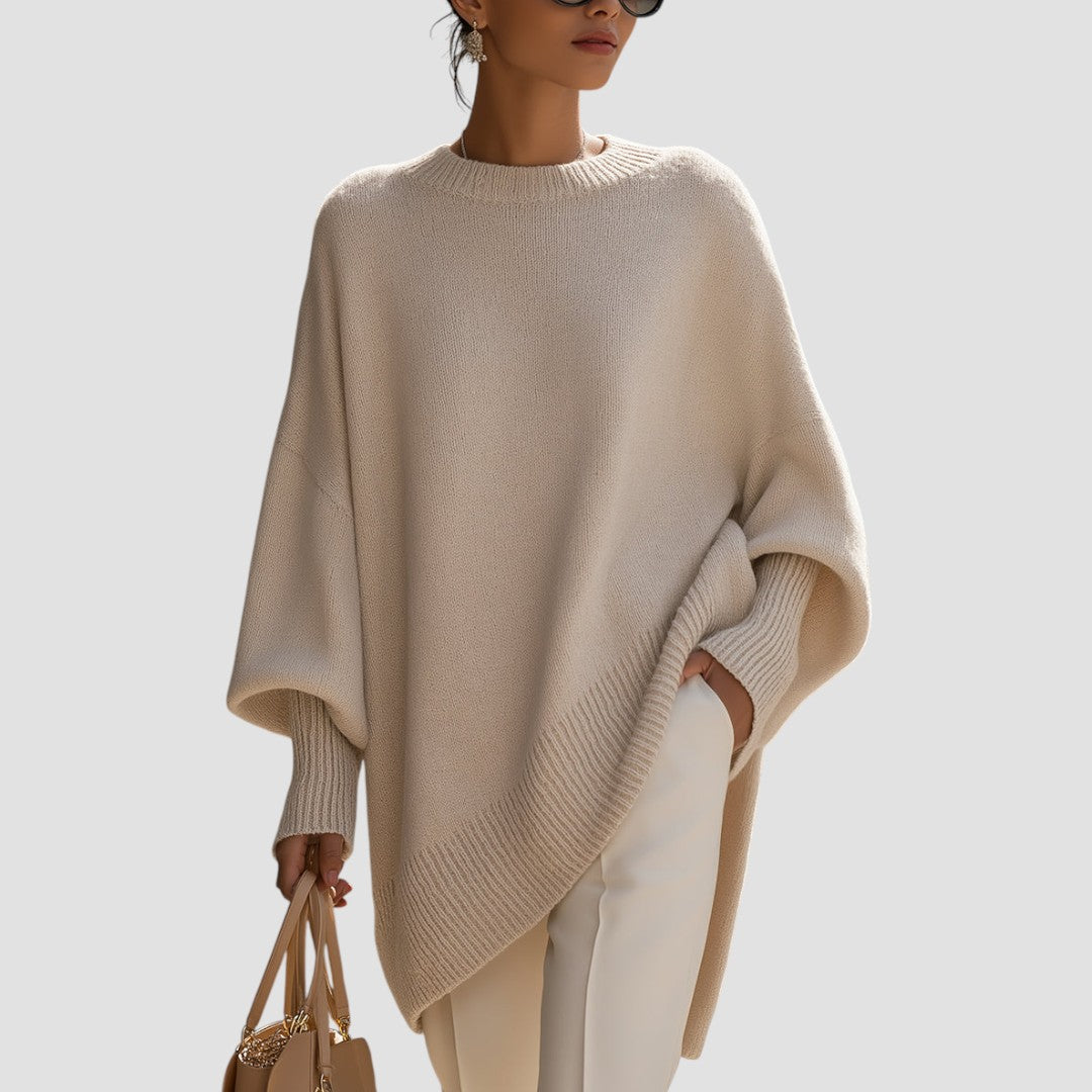 Sephira | Women's Sweater | Oversized Poncho Ribbed Trim