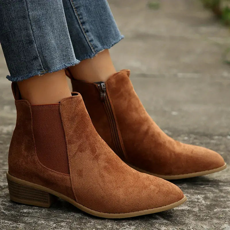 Luna | Women's Low Heel Side Zip Ankle Boots - Comfortable Casual Booties