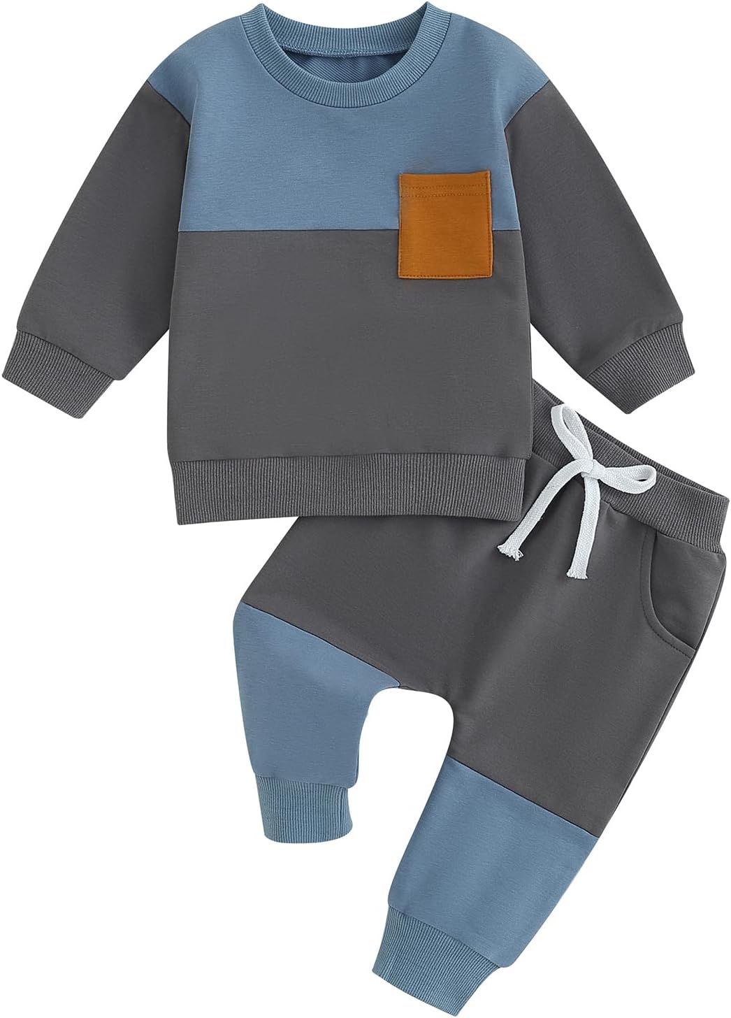 Baby Jogger 2-piece winter outfit: blue and dark gray colorblock sweatshirt + sweatpants, drawstring.