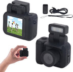 Mini keychain digital camera with rear screen, built-in flashlight, and lanyard strap