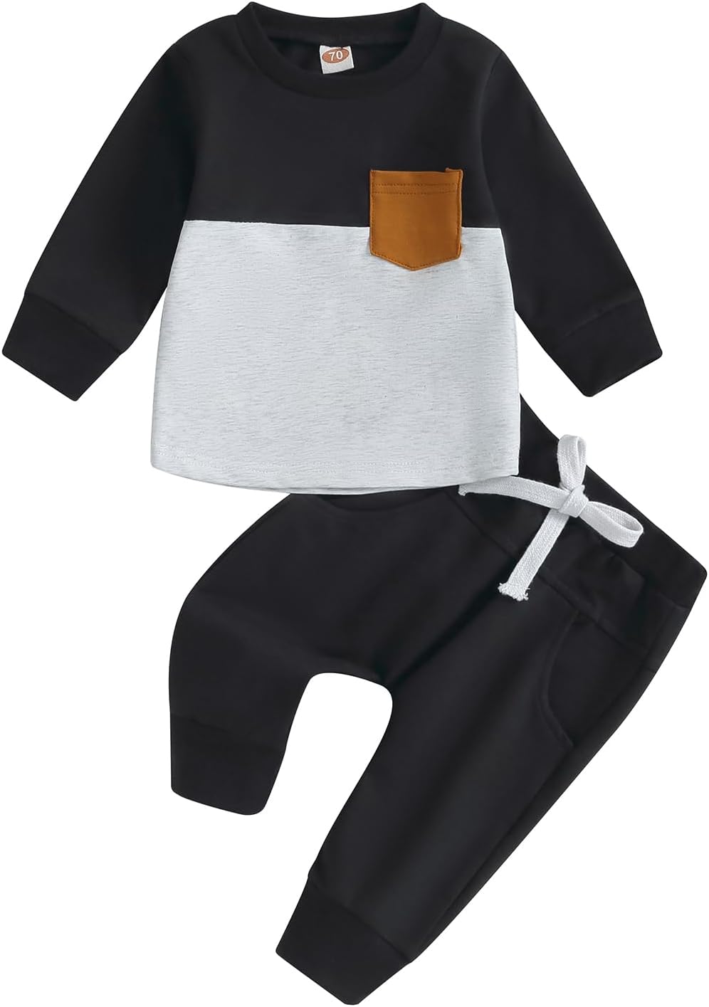 Baby Jogger 2-piece winter outfit: black and white colorblock sweatshirt + sweatpants with drawstring.