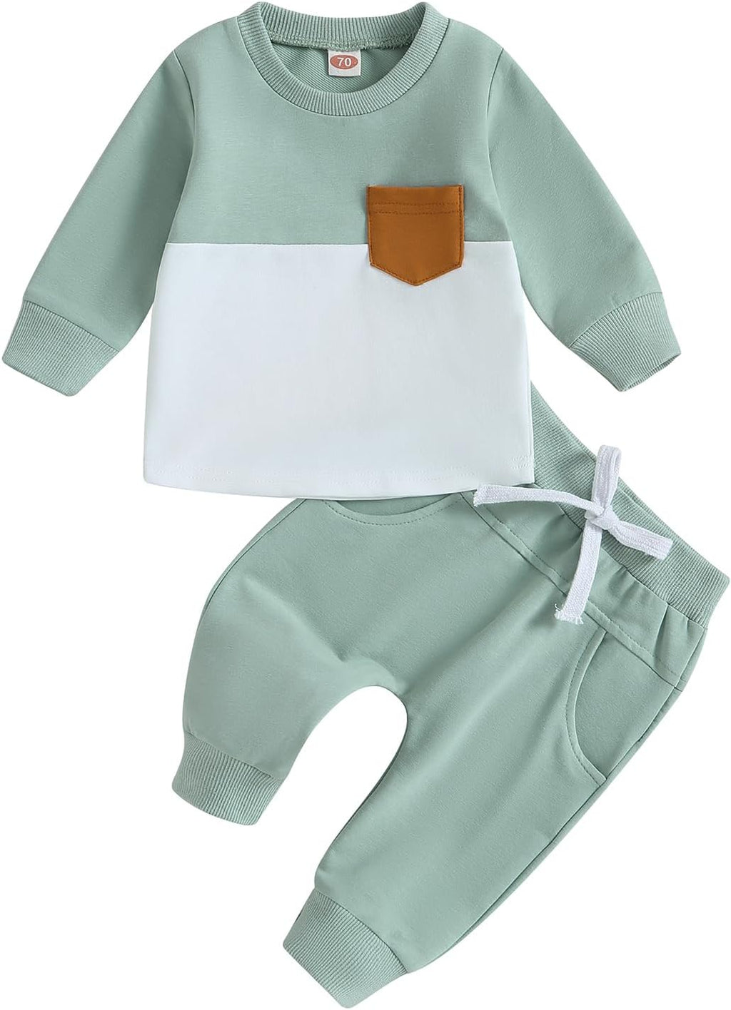 Mint and white baby sweatshirt and jogger pants set with chest pocket
