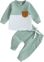 Mint and white baby sweatshirt and jogger pants set with chest pocket