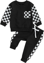 Baby Jogger 2-piece baby outfit with black check sweatshirt and jogger pants
