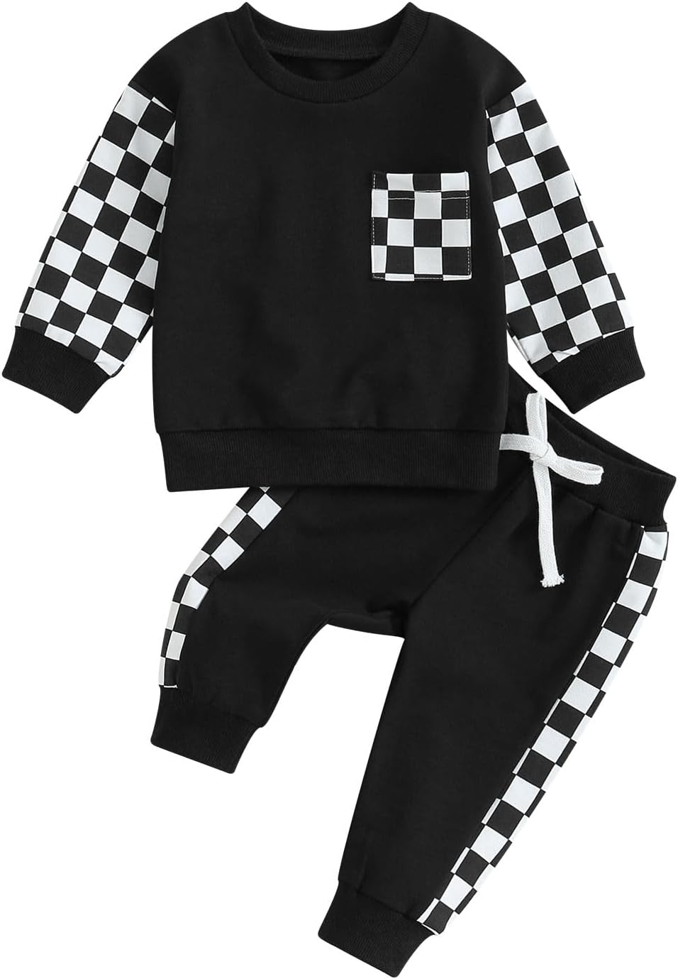 Baby Jogger 2-piece baby outfit with black check sweatshirt and jogger pants