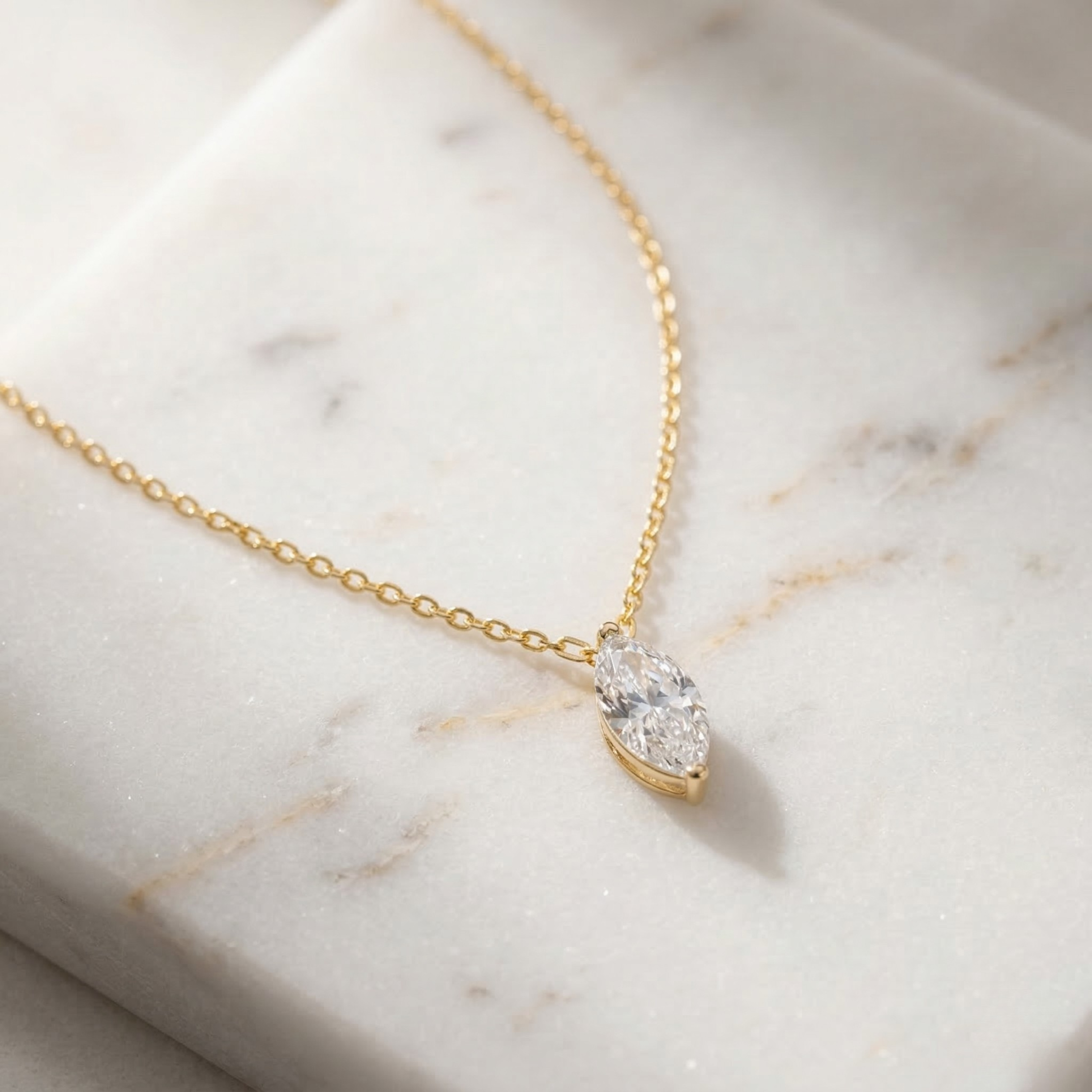 Rovelle | Marquise Pendant Necklace for Women - Sparkling Stone Elegant Minimalist Fit-Necklaces-Gold-Camoufit
