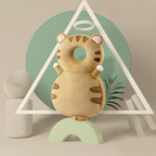 Plush baby head protector backpack cushion, beige animal design with round head pad