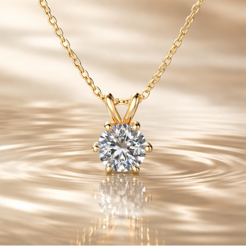 Rosélune | Halo Pendant Necklace for Women - Round Cut Stone Delicate Minimalist Elegant Fit-Necklaces-Gold-Camoufit