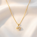 Yavina | Heart Necklace for Women - Gold Bow Sparkling Stone Delicate Elegant Fit-Necklaces-Gold-Camoufit